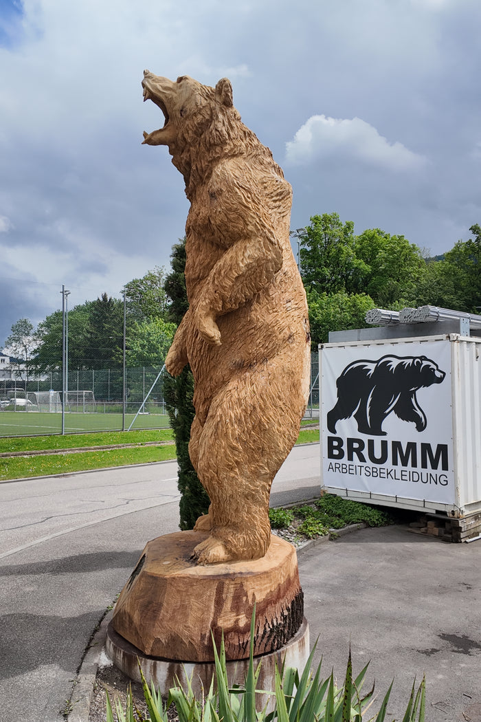 BRUMM Bär von der Seite, im Hintergrund der BRUMM Container